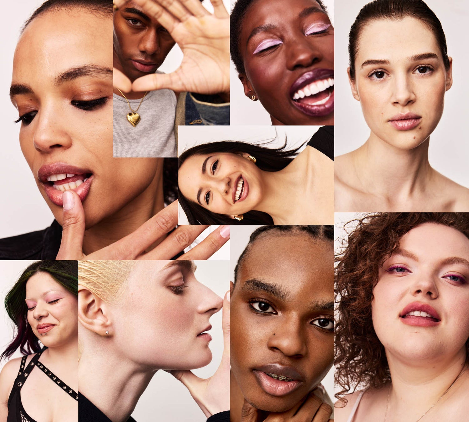 collage of 9 models photographed in a studio.